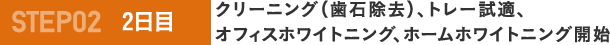 step02 クリーニング（歯石除去）、トレー試適、オフィスホワイトニング、ホームホワイトニング開始